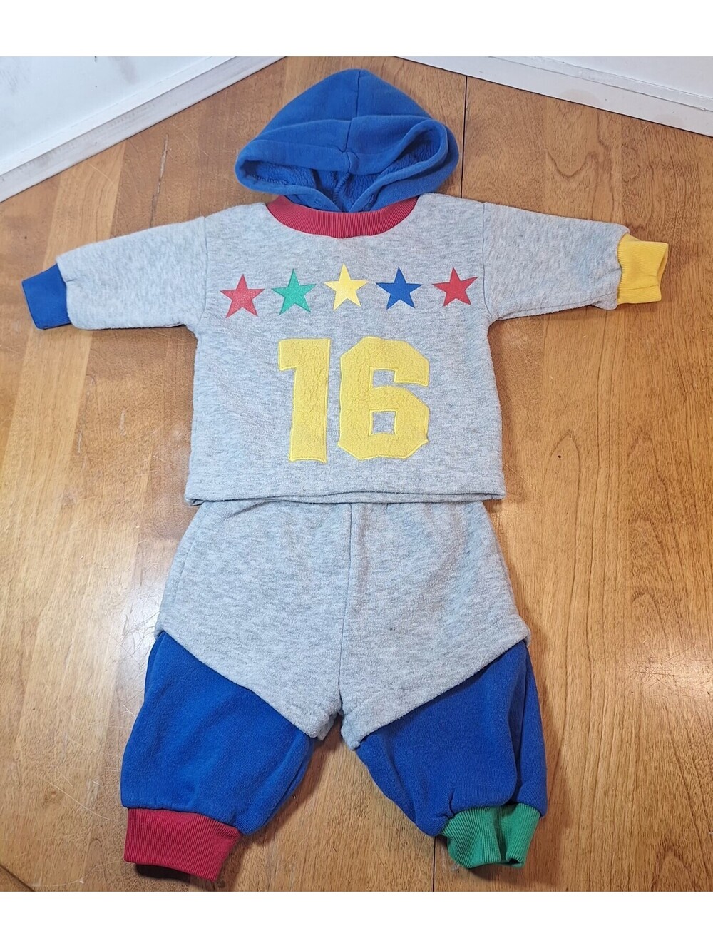 Small Steps 2pc Color Block Boys Sweat Suit 3/6 Months Vintage 90s Stars